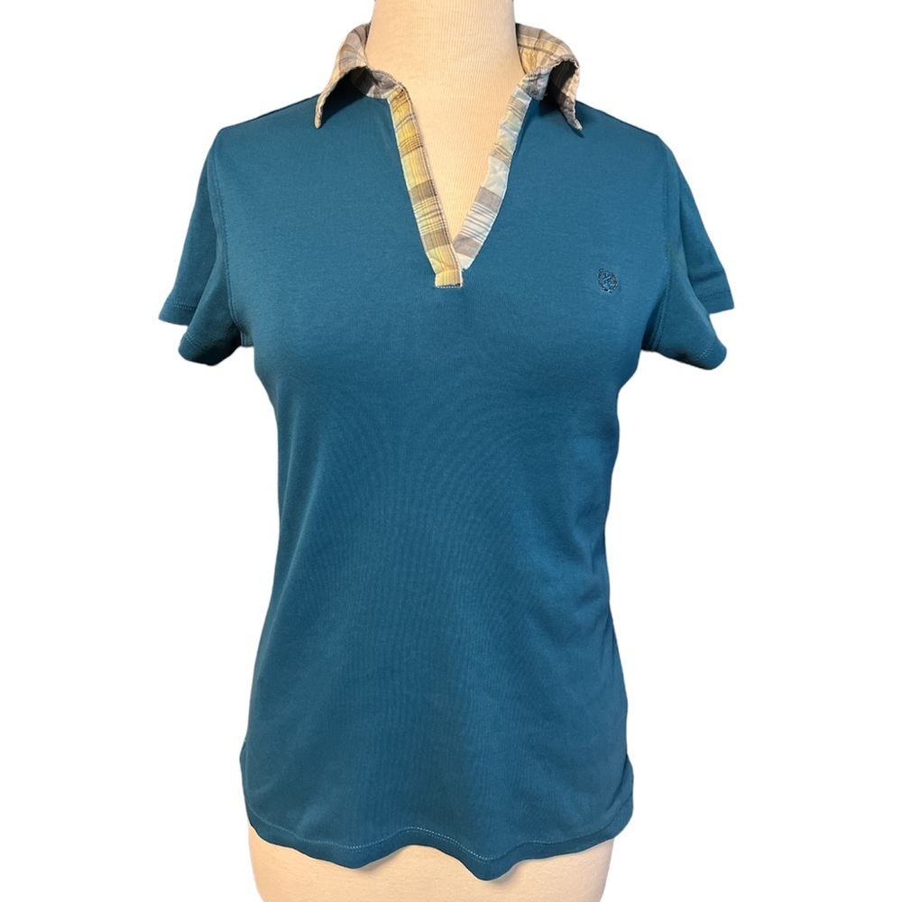 Izod short sleeve tee plaid collar V-neck size medium cotton